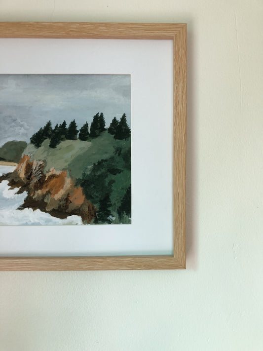 Coastal seaside painting | Forest pine tree painting | beach house wall art decor | ocean seaside painting giclée print | FOREST CLIFF