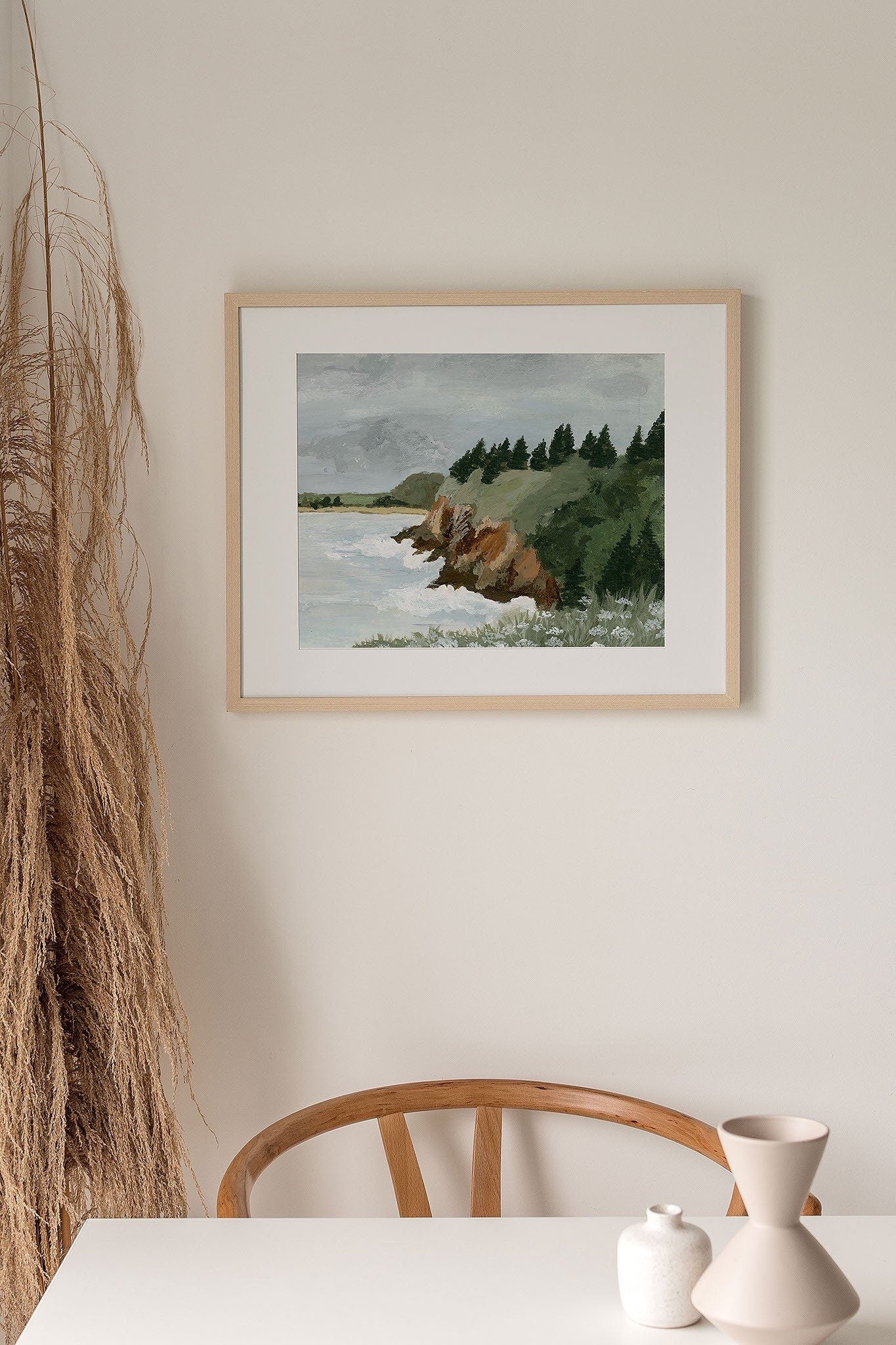 Coastal seaside painting | Forest pine tree painting | beach house wall art decor | ocean seaside painting giclée print | FOREST CLIFF