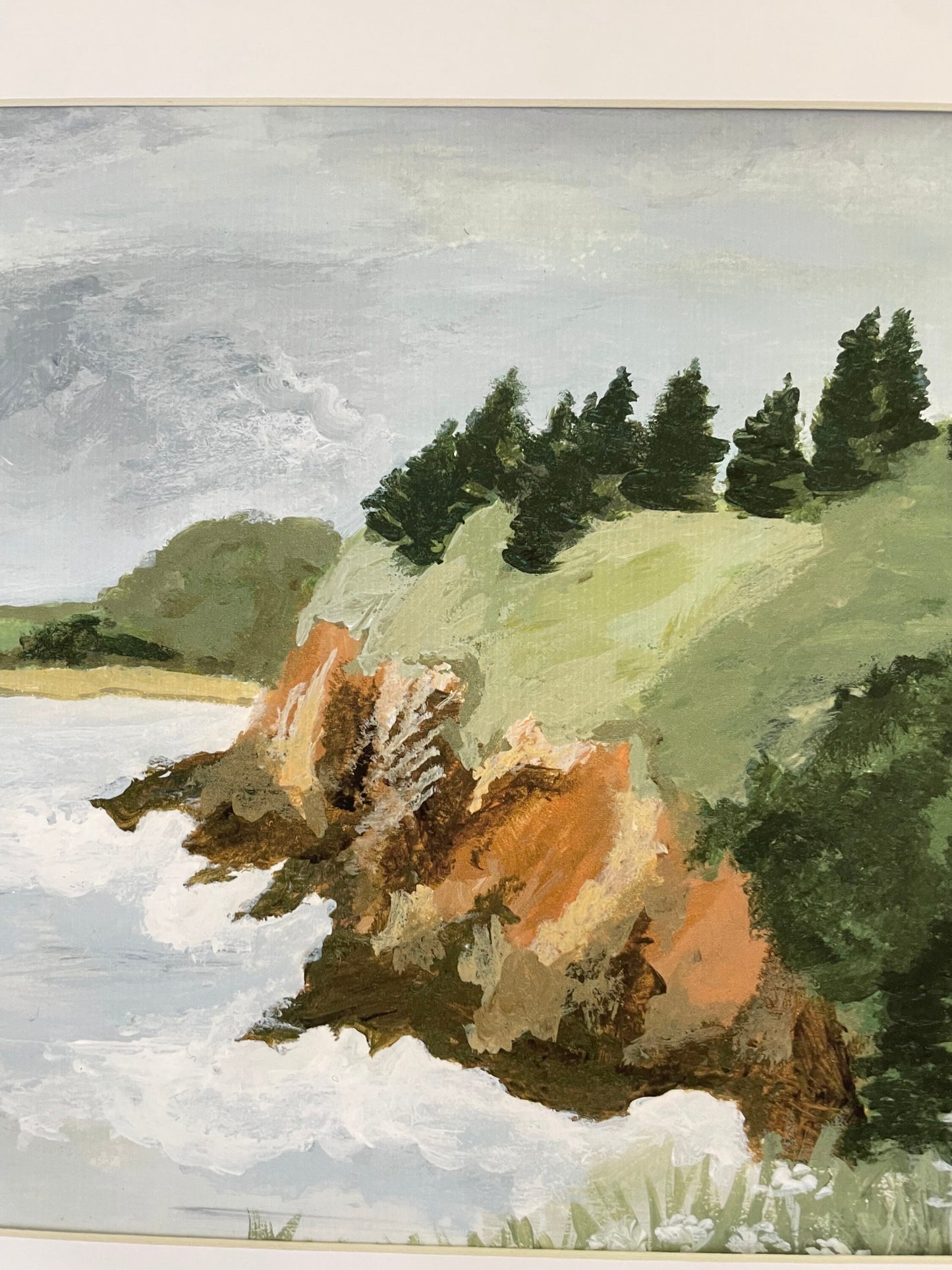 Coastal seaside painting | Forest pine tree painting | beach house wall art decor | ocean seaside painting giclée print | FOREST CLIFF