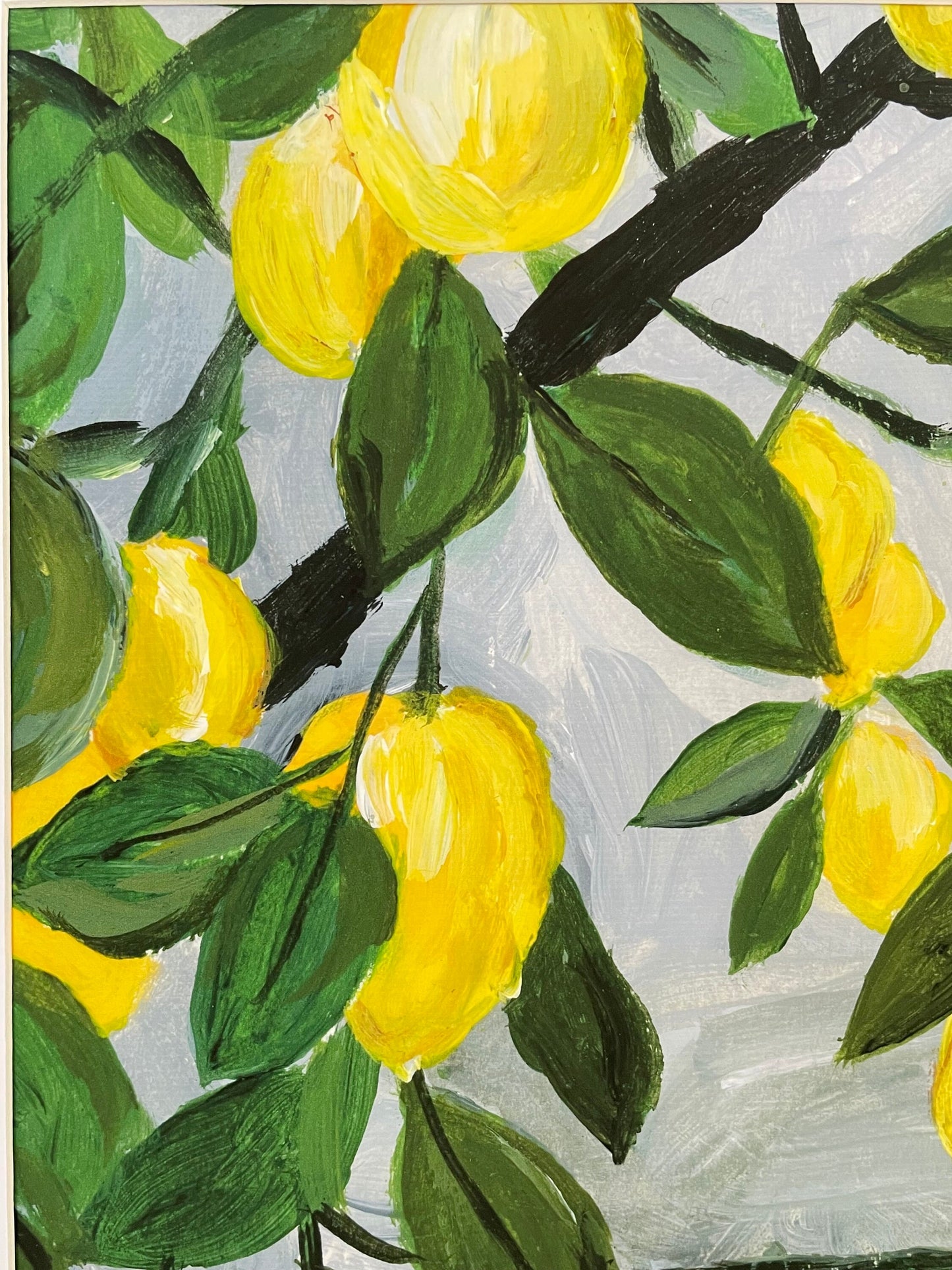 Lemon tree painting | acrylic painting lemon on the tree | growing citrus fruit art | lemon artwork | fruit painting | fruit art giclée art