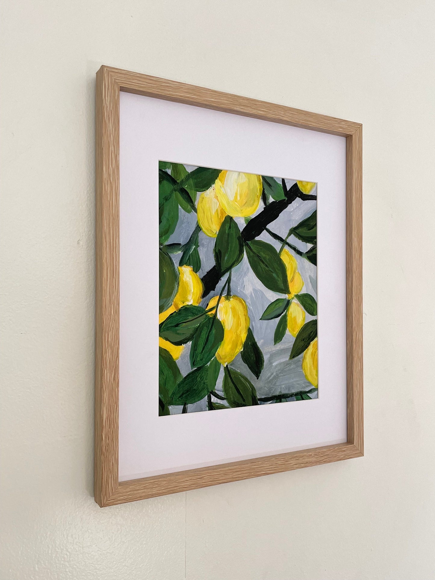 Lemon tree painting | acrylic painting lemon on the tree | growing citrus fruit art | lemon artwork | fruit painting | fruit art giclée art