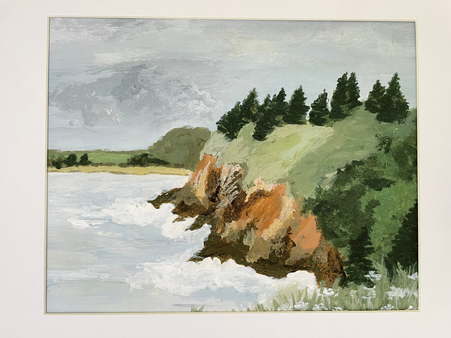 Coastal seaside painting | Forest pine tree painting | beach house wall art decor | ocean seaside painting giclée print | FOREST CLIFF