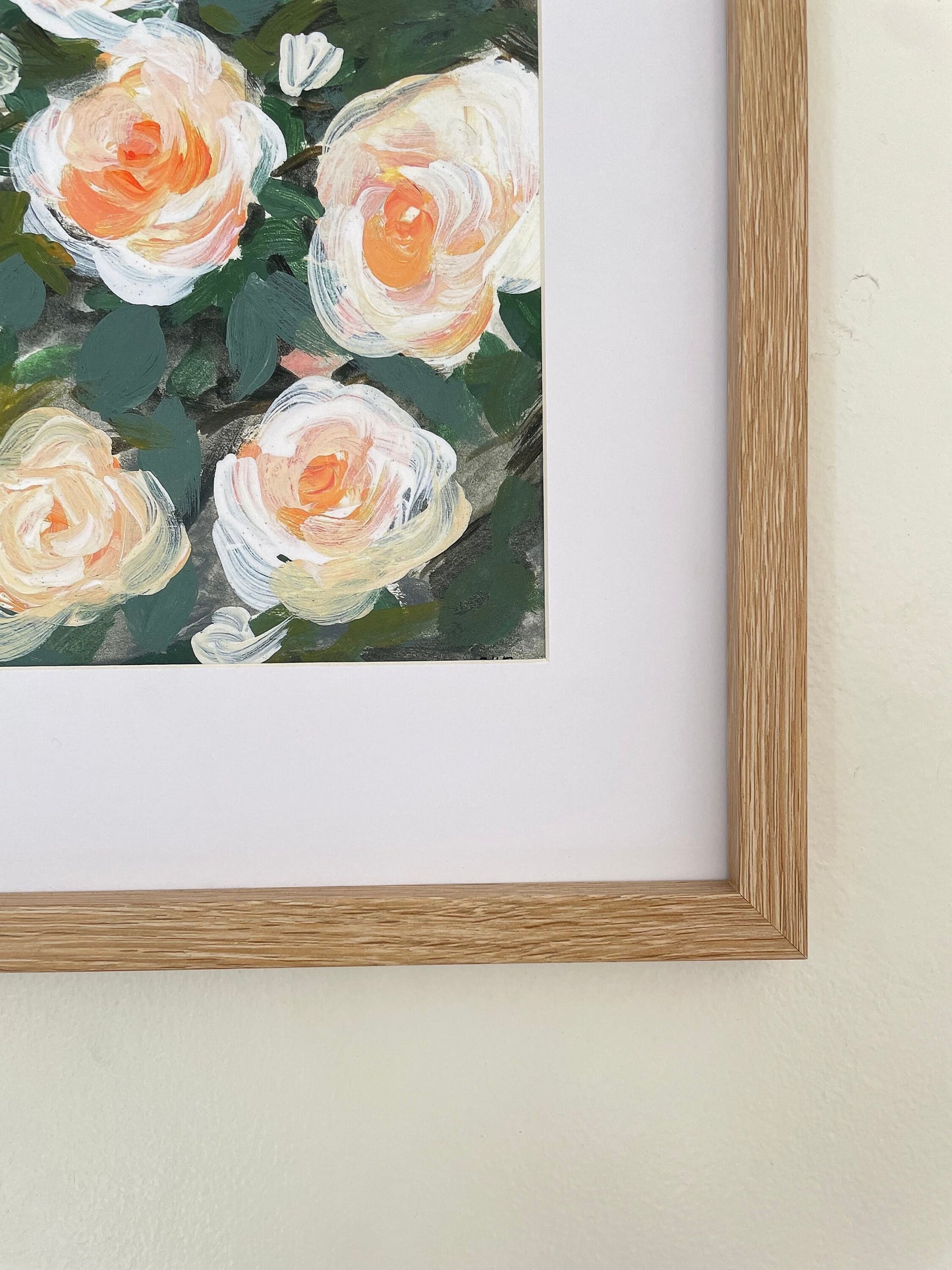 Rose garden painting | white and orange rose painting | floral art print | spring flower painting | moody floral art print |, ROSE BUSH