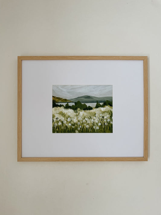 Meadow floral mountain print | Europe landscape painting | seaside painting coastal art | green cliff painting | white  cliffs of diver