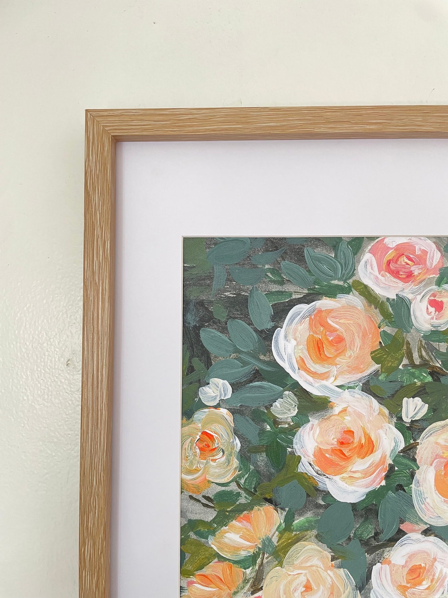 Rose garden painting | white and orange rose painting | floral art print | spring flower painting | moody floral art print |, ROSE BUSH