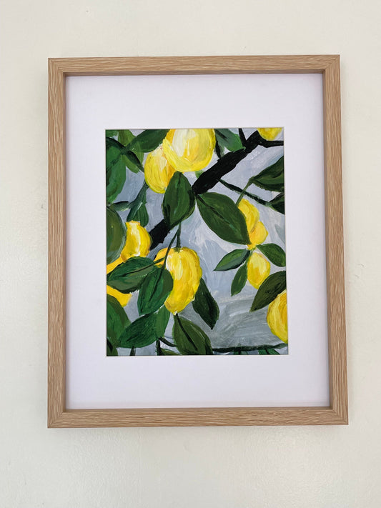 Lemon tree painting | acrylic painting lemon on the tree | growing citrus fruit art | lemon artwork | fruit painting | fruit art giclée art