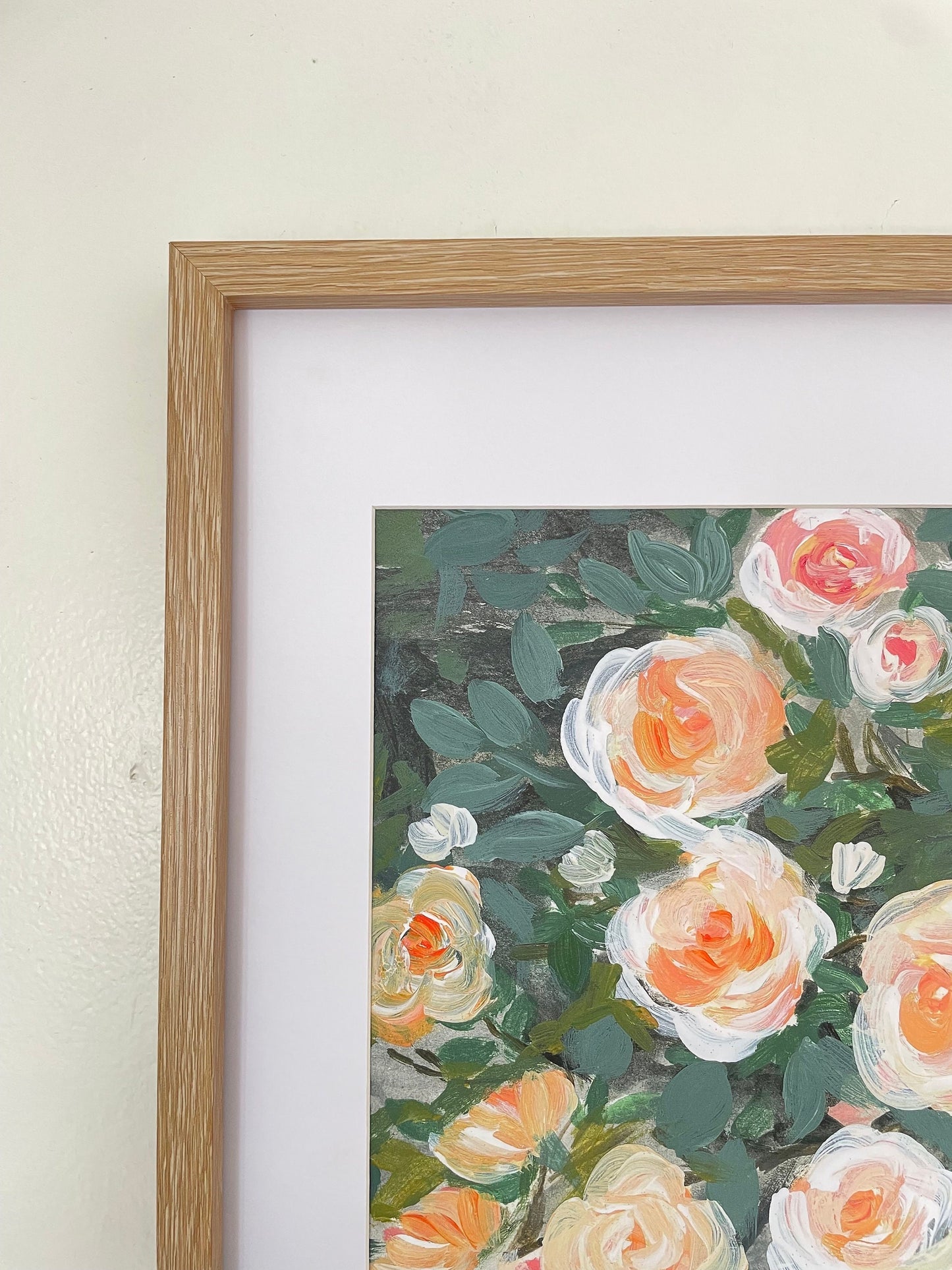 Rose garden painting | white and orange rose painting | floral art print | spring flower painting | moody floral art print |, ROSE BUSH