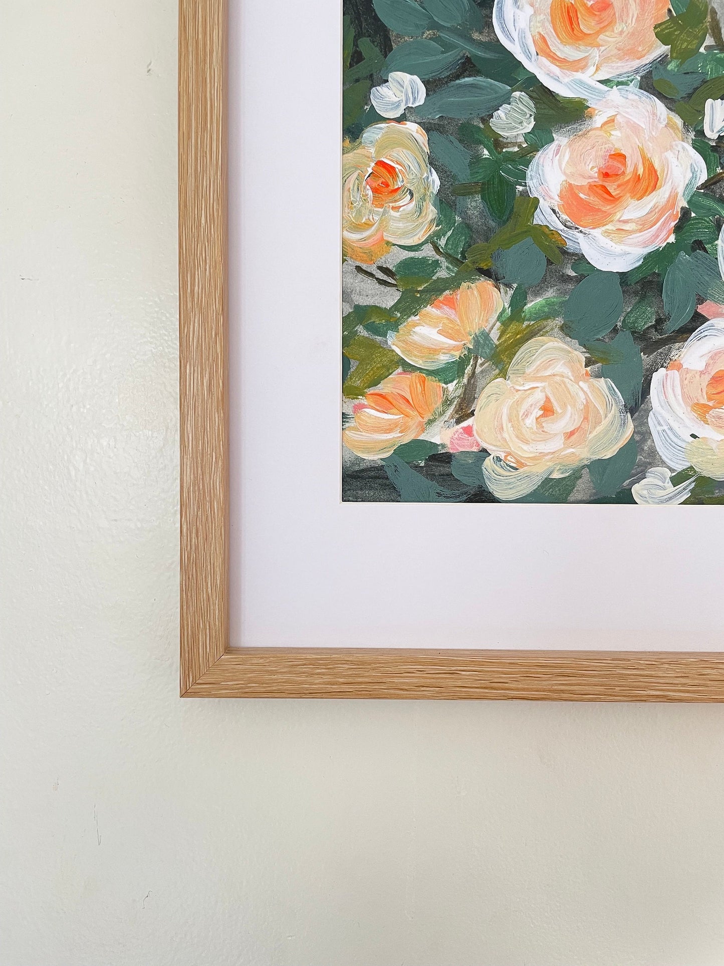 Rose garden painting | white and orange rose painting | floral art print | spring flower painting | moody floral art print |, ROSE BUSH