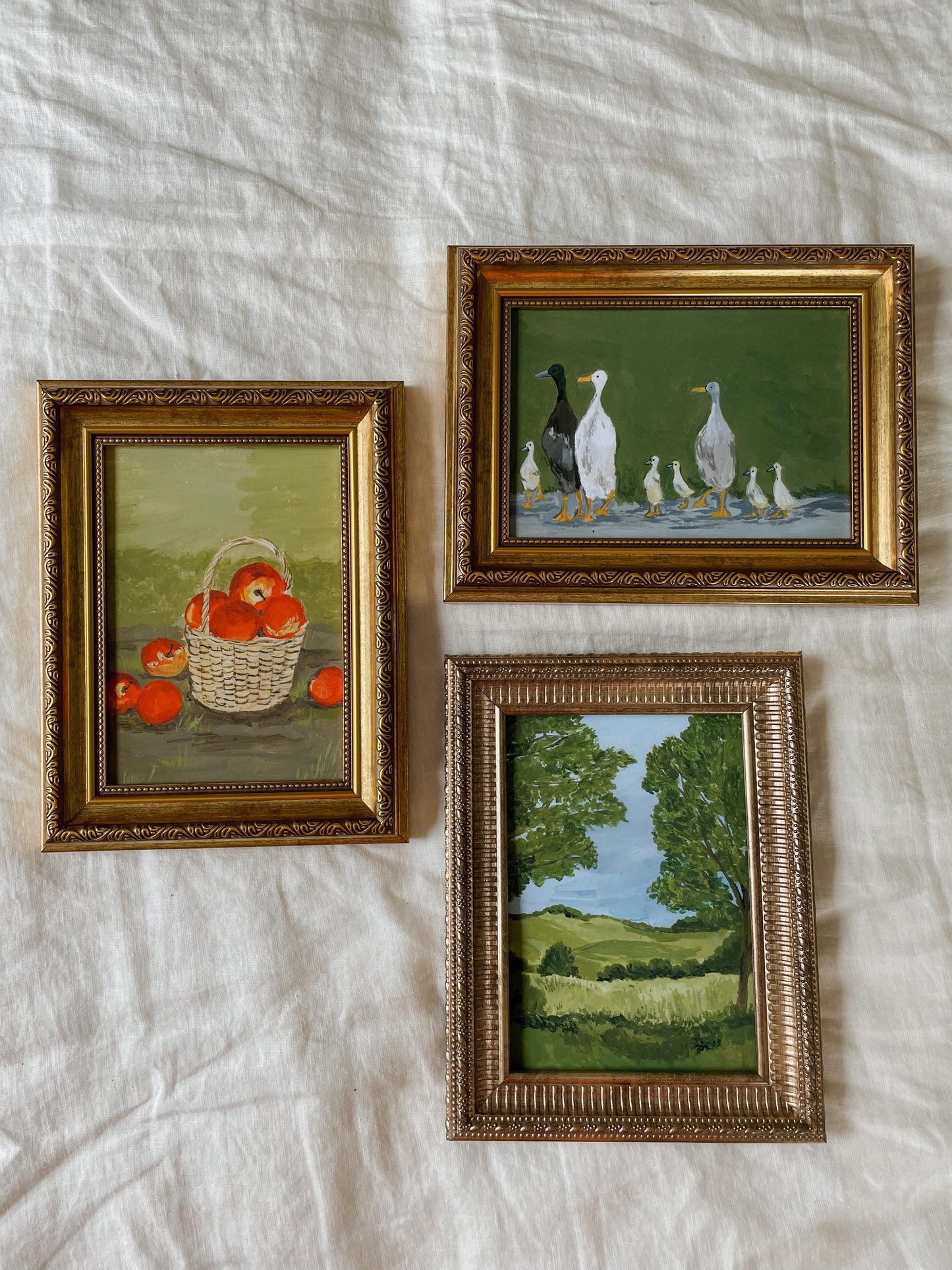 Set of 3 Art Prints - Unframed Acrylic Paintings -  Acrylic Still Life - Kitchen Farmhouse Print - Apple Acrylic Painting - Landscape Print